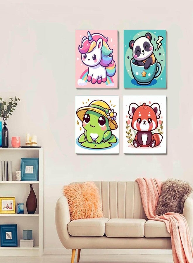 HOIYLDS Framed 4 Pack Paint by Number for Kids, Cute Animals Paint by Numbers for Kids Ages 8-12, Paint by Numbers Kits Children Beginner, DIY Acrylic Oil Painting for Home Wall Decor (8x8inch) - Image 3